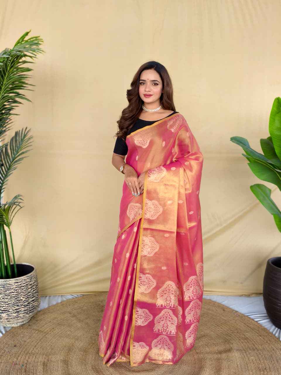 PREMIUM ZARI TISSUE WEAVING ELEPHANT PATTERN MOTIFS SAREE AT WHOLESALE PRICE