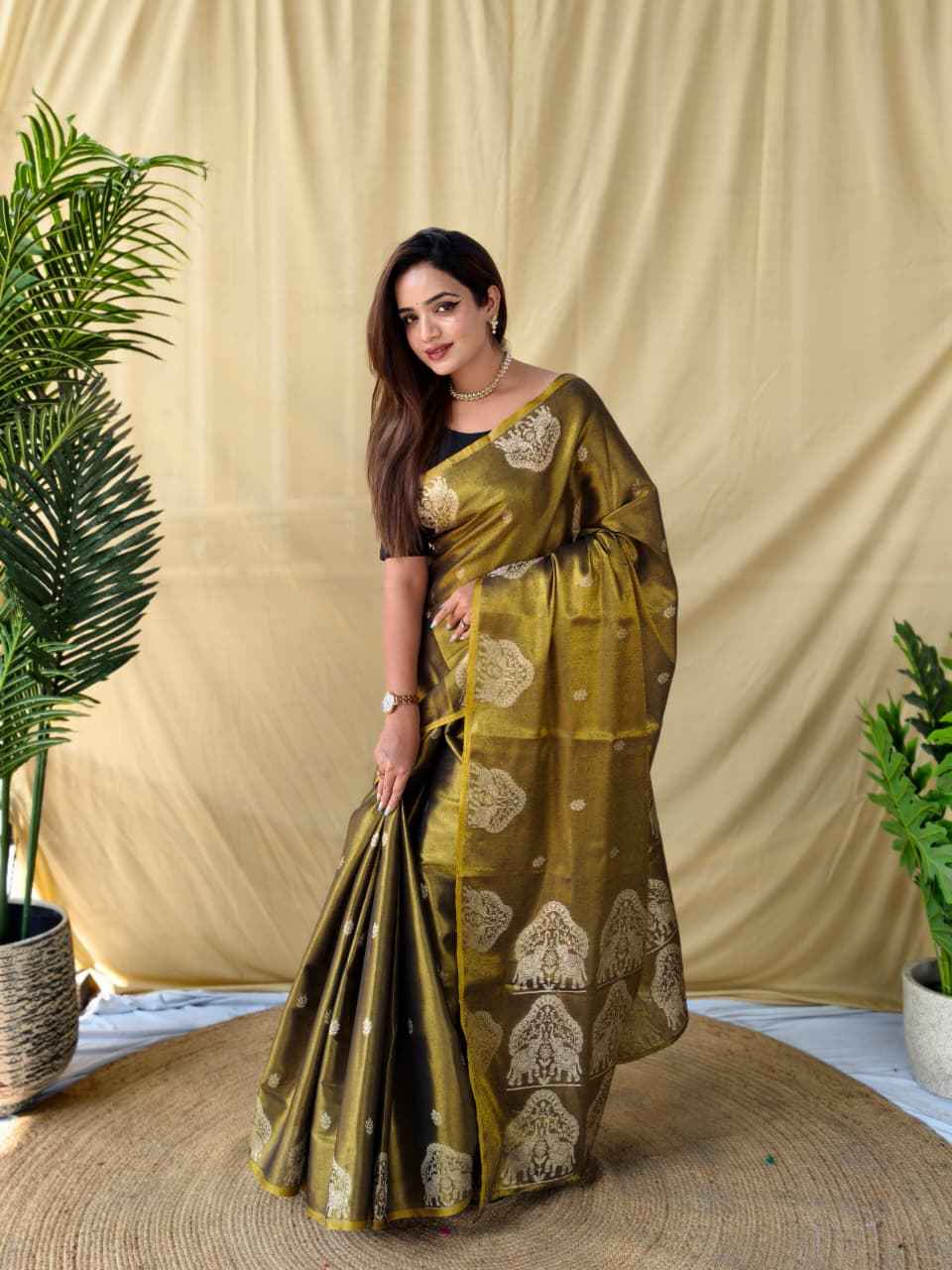 PREMIUM ZARI TISSUE WEAVING ELEPHANT PATTERN MOTIFS SAREE AT WHOLESALE PRICE