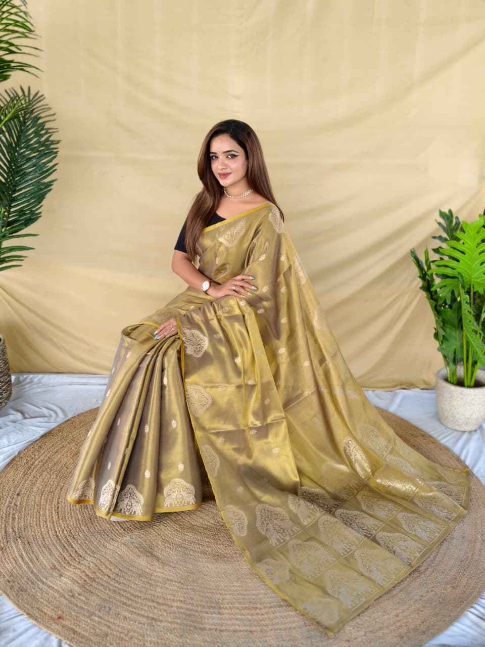 PREMIUM ZARI TISSUE WEAVING ELEPHANT PATTERN MOTIFS SAREE AT WHOLESALE PRICE