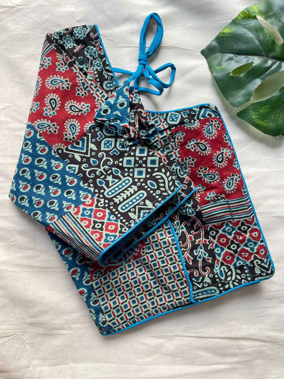 PURE AJRAKH HANDBLOCK COTTON BOARNECK BLOUSE AT WHOLESALE PRICE 