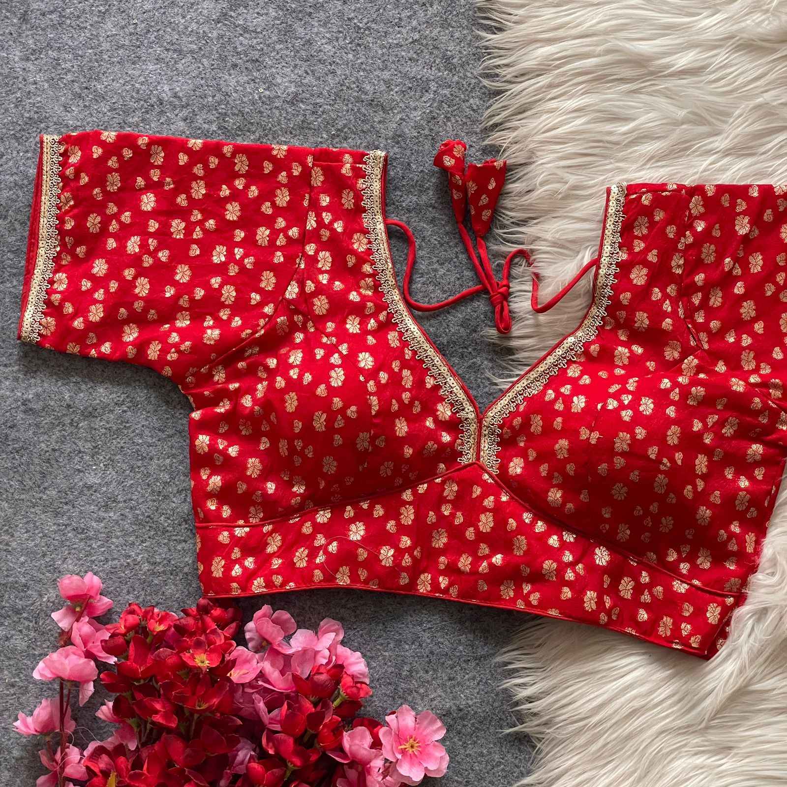 PURE DOLA SILK GOLDEN WEAVING LESS SEQUENCE ZARI WORK DESIGNER READYMADE BLOUSE