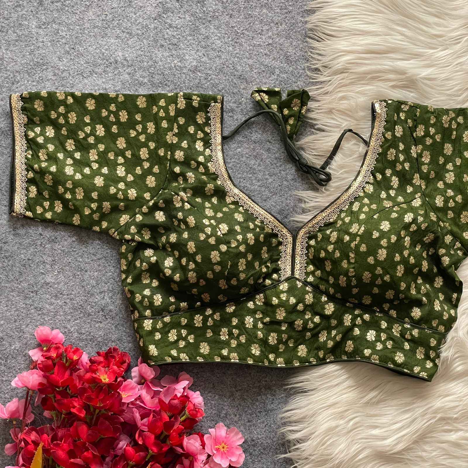 PURE DOLA SILK GOLDEN WEAVING LESS SEQUENCE ZARI WORK DESIGNER READYMADE BLOUSE