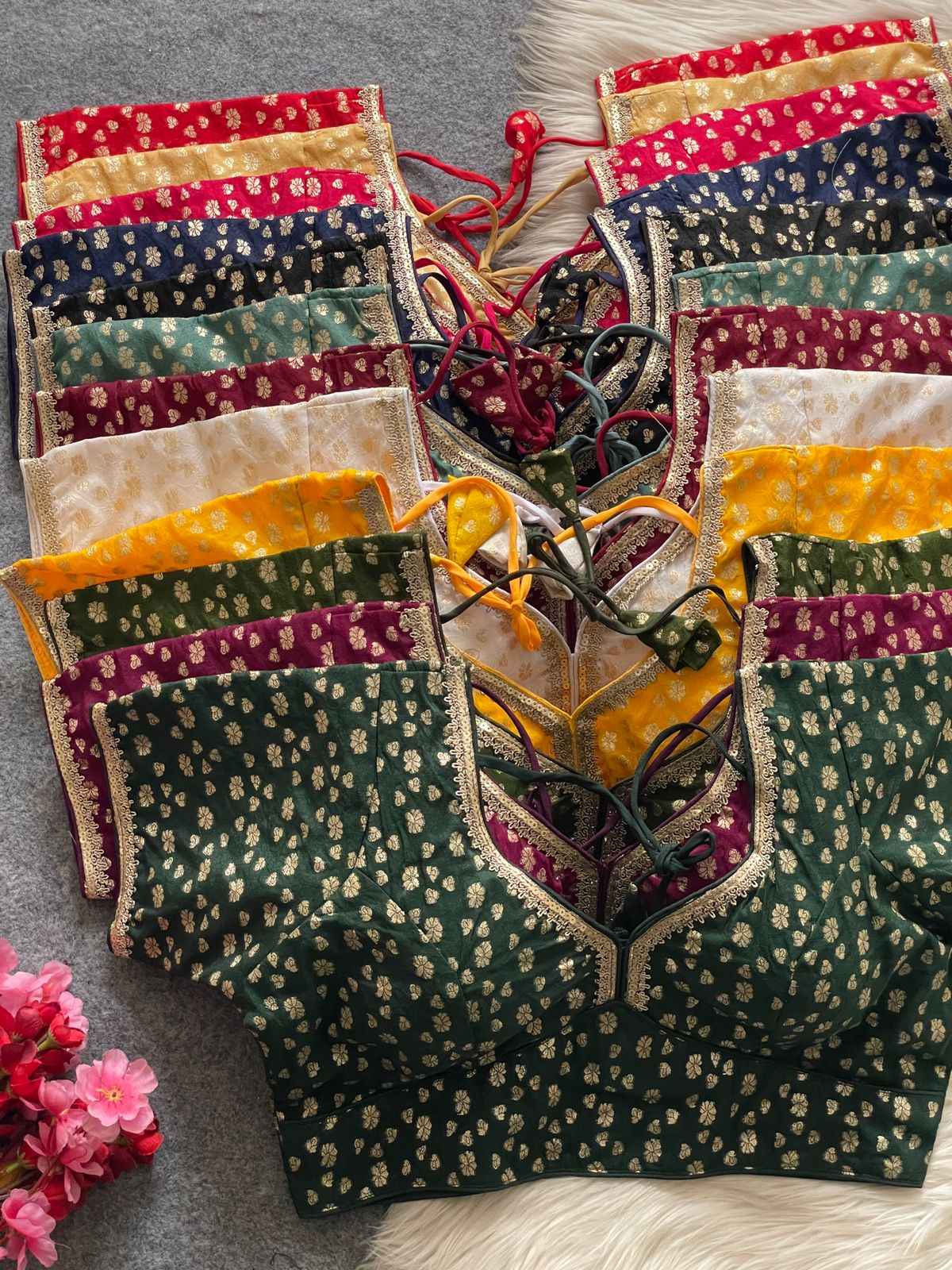 PURE DOLA SILK GOLDEN WEAVING LESS SEQUENCE ZARI WORK DESIGNER READYMADE BLOUSE