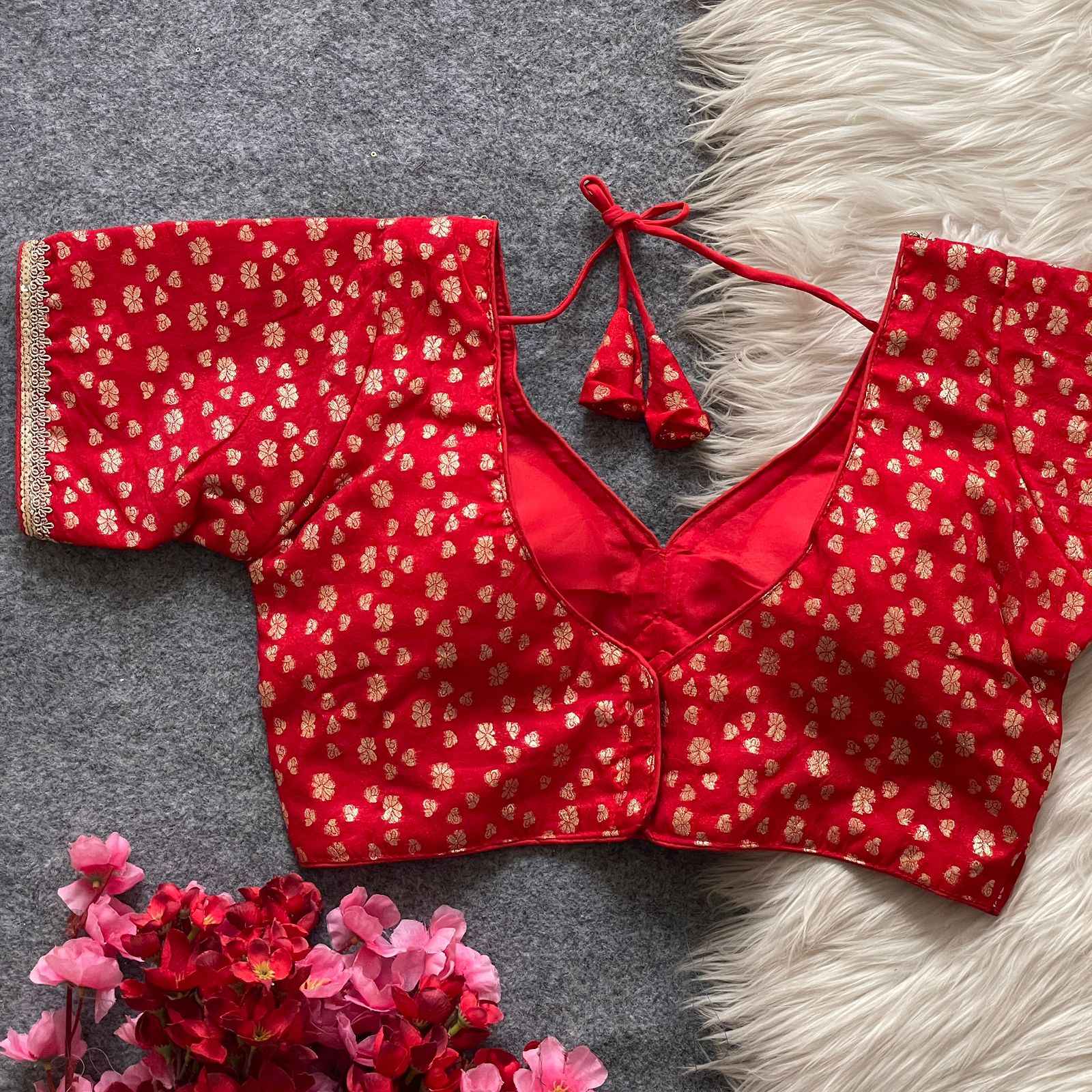 PURE DOLA SILK GOLDEN WEAVING LESS SEQUENCE ZARI WORK DESIGNER READYMADE BLOUSE