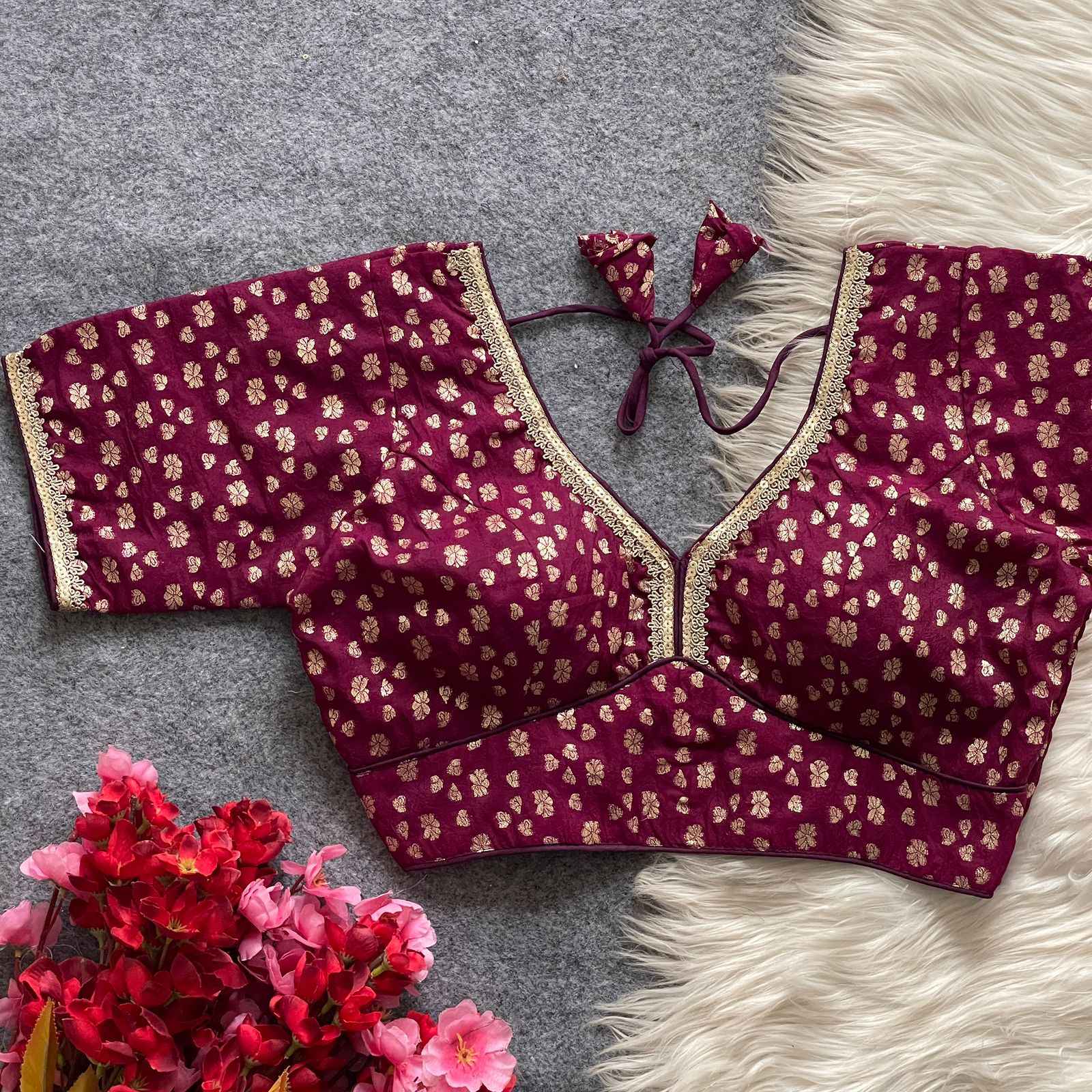 PURE DOLA SILK GOLDEN WEAVING LESS SEQUENCE ZARI WORK DESIGNER READYMADE BLOUSE