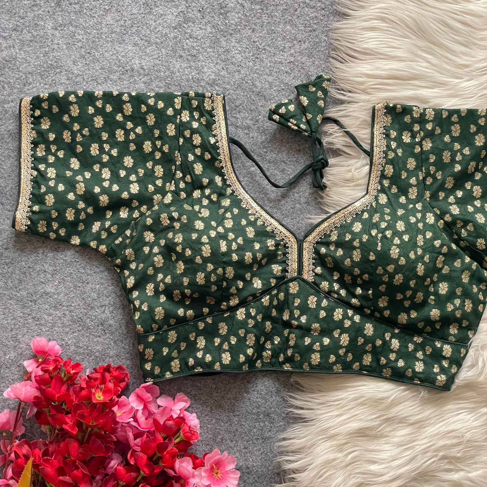 PURE DOLA SILK GOLDEN WEAVING LESS SEQUENCE ZARI WORK DESIGNER READYMADE BLOUSE