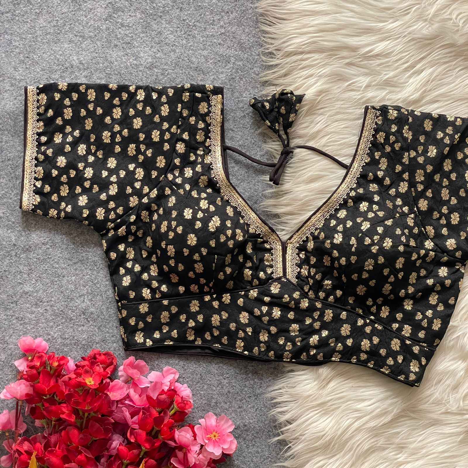 PURE DOLA SILK GOLDEN WEAVING LESS SEQUENCE ZARI WORK DESIGNER READYMADE BLOUSE