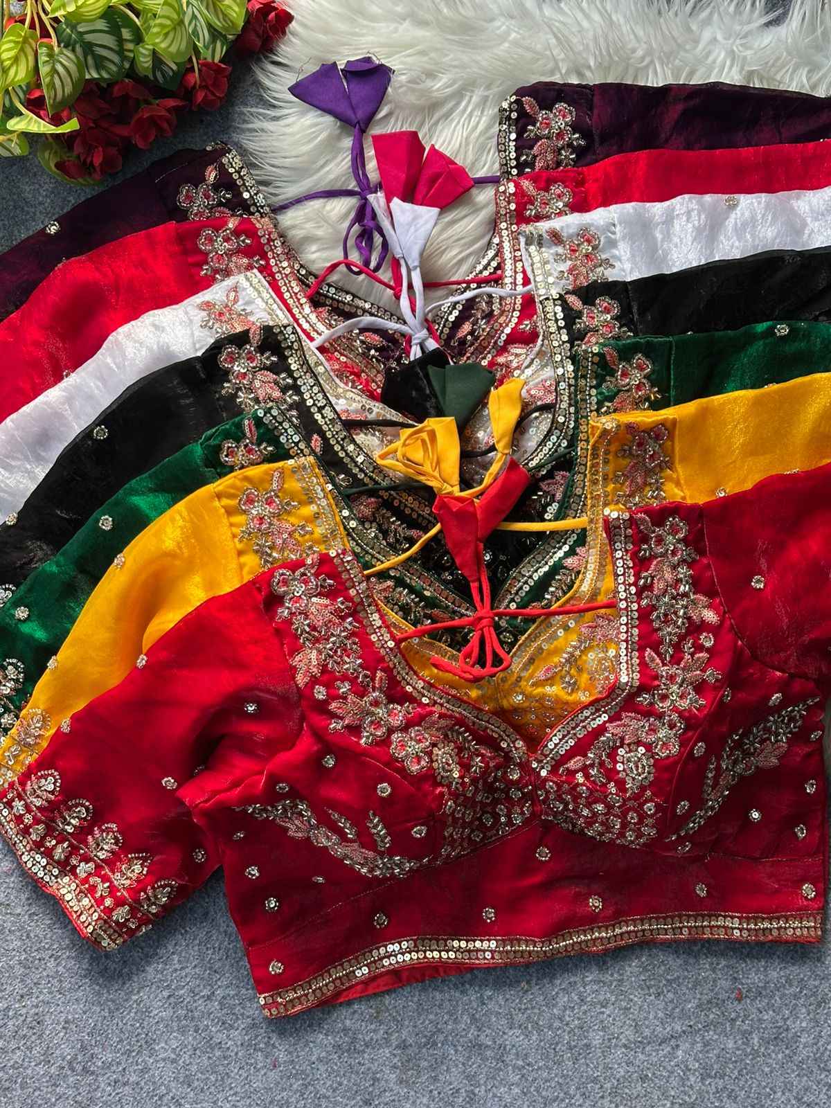 HEAVY PURE FENDI SILK STARS & BEADS WORK SABYASACHI NEACK BRIDAL BLOUSE AT WHOLESALE PRICE  