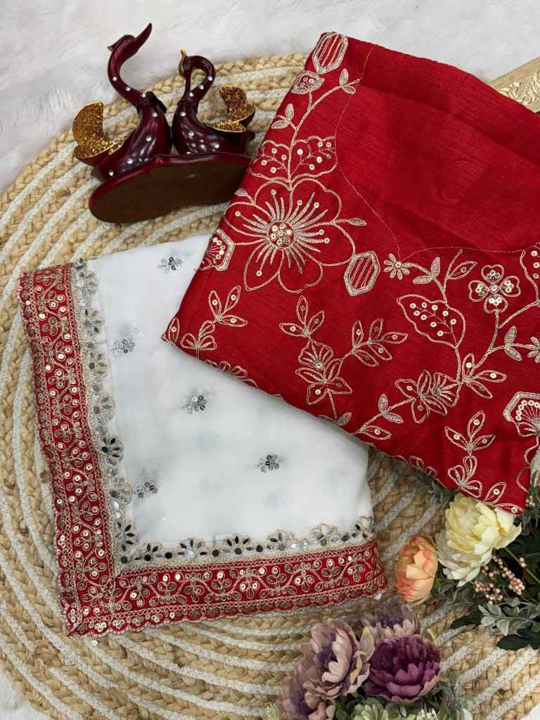PURE GEORGETTE SEQUINS AND DORI EMBROIDERY REAL MIRRRO WORK SAREE AT WHOLESALE PRICE