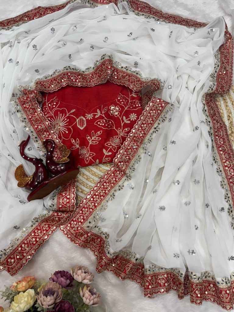 PURE GEORGETTE SEQUINS AND DORI EMBROIDERY REAL MIRRRO WORK SAREE AT WHOLESALE PRICE