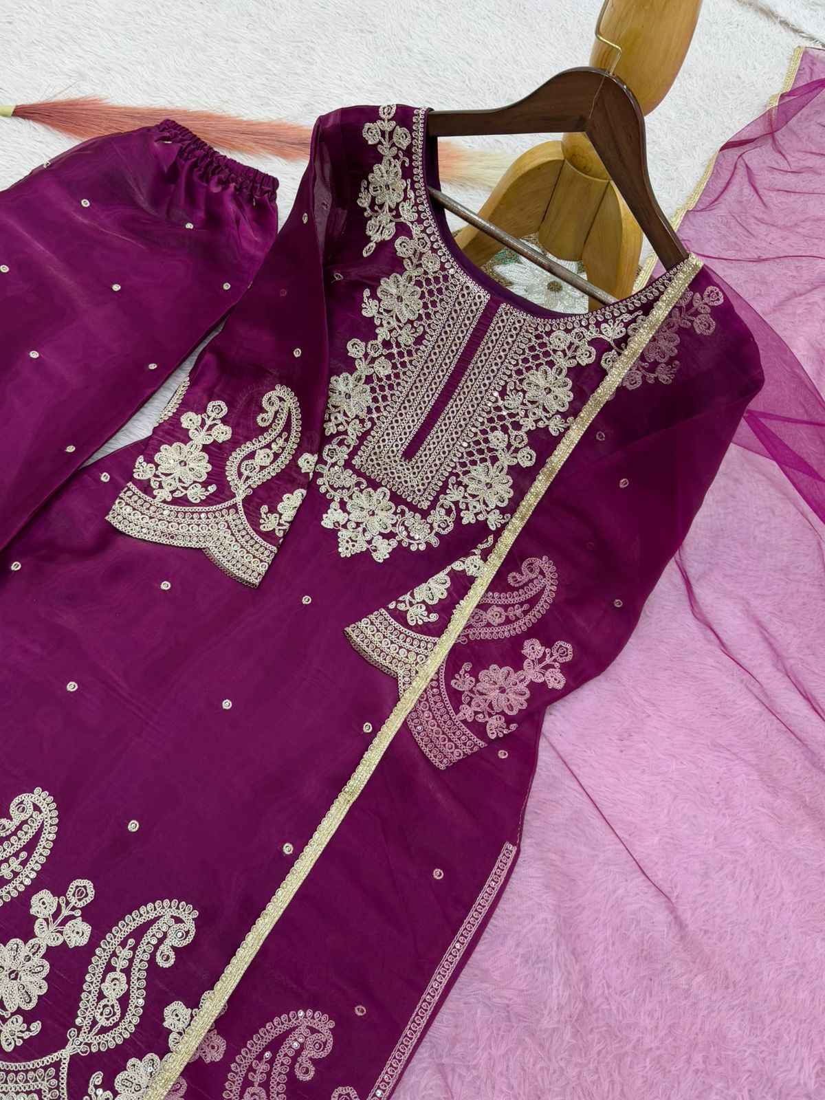  PURE GMY SILK EMBROIDERY CODING SEQUENCE WORK PAKISTANI STYLE READYMADE SUIT AT WHOLESALE PRICE