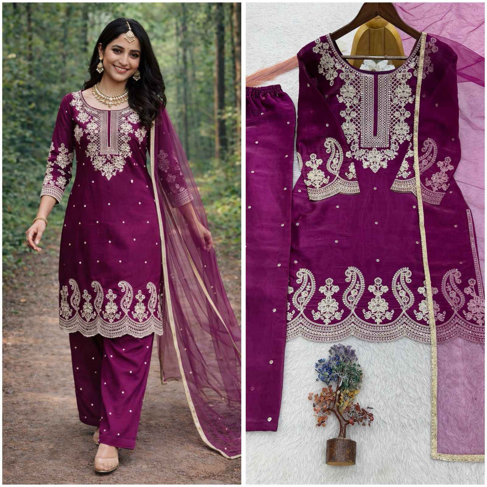  PURE GMY SILK EMBROIDERY CODING SEQUENCE WORK PAKISTANI STYLE READYMADE SUIT AT WHOLESALE PRICE