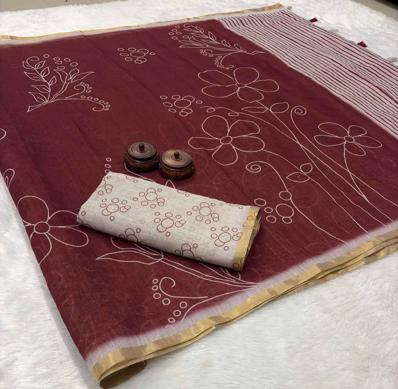 PURE LINEN COTTON DIGITAL PRINTED ZARI WEAVING SAREE 1 AT WHOLESALE PRICE