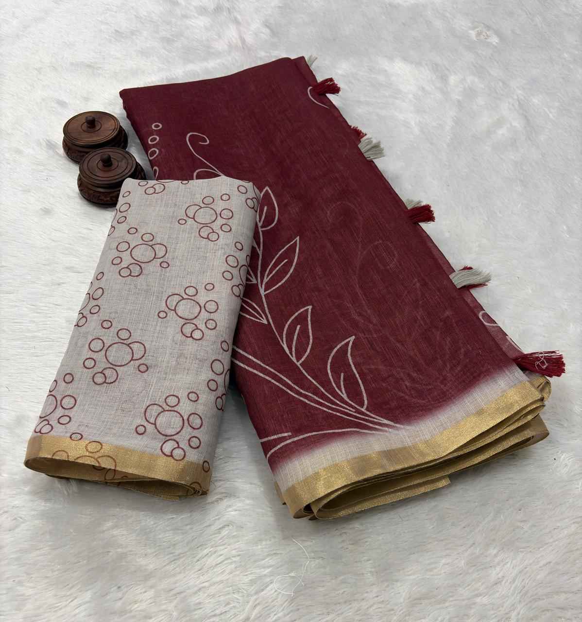 PURE LINEN COTTON DIGITAL PRINTED ZARI WEAVING SAREE 1 AT WHOLESALE PRICE