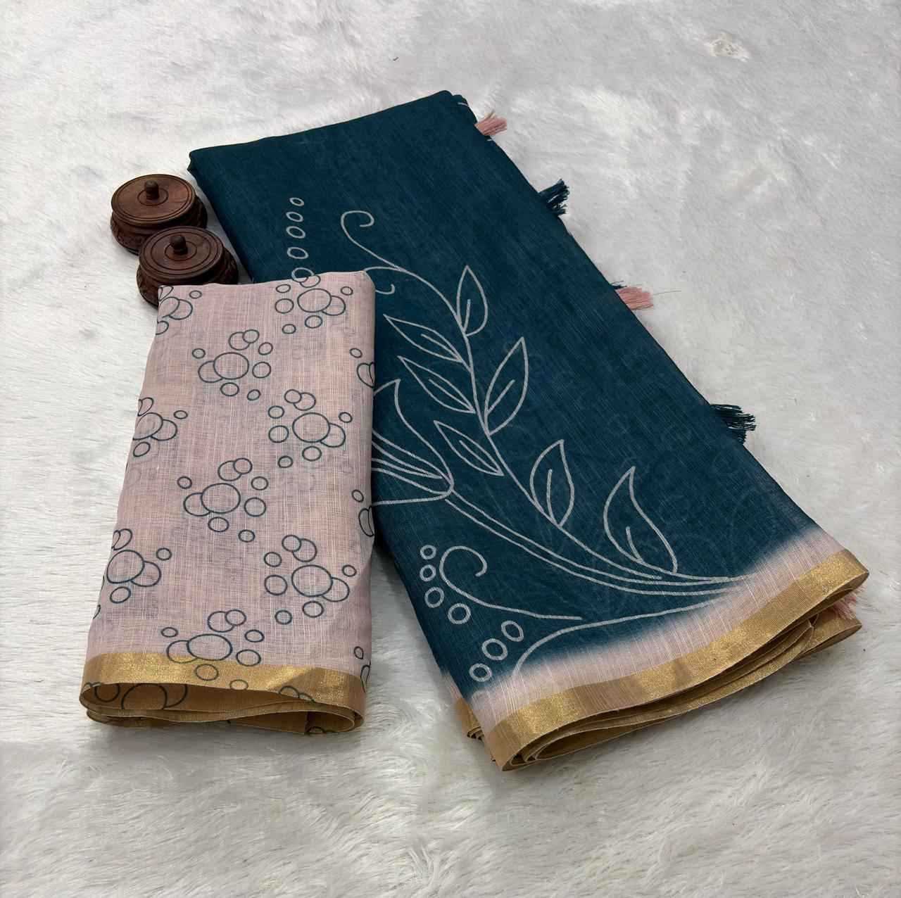 PURE LINEN COTTON DIGITAL PRINTED ZARI WEAVING SAREE 1 AT WHOLESALE PRICE