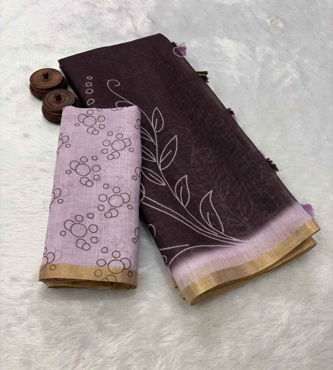 PURE LINEN COTTON DIGITAL PRINTED ZARI WEAVING SAREE 1 AT WHOLESALE PRICE