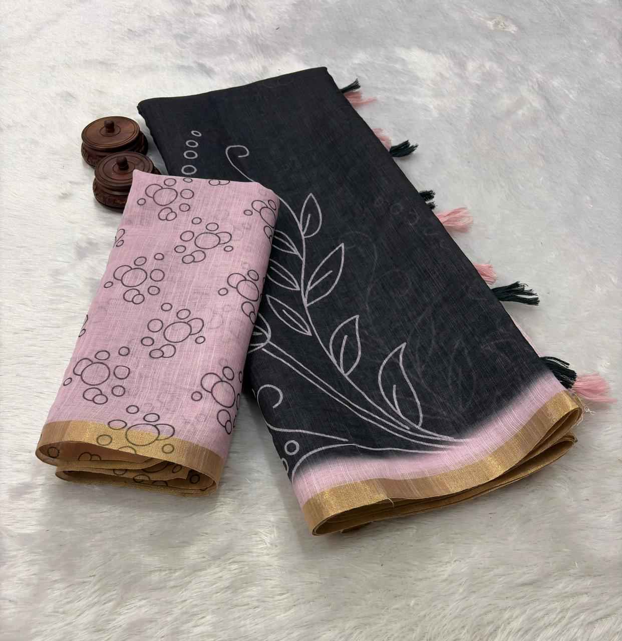 PURE LINEN COTTON DIGITAL PRINTED ZARI WEAVING SAREE 1 AT WHOLESALE PRICE