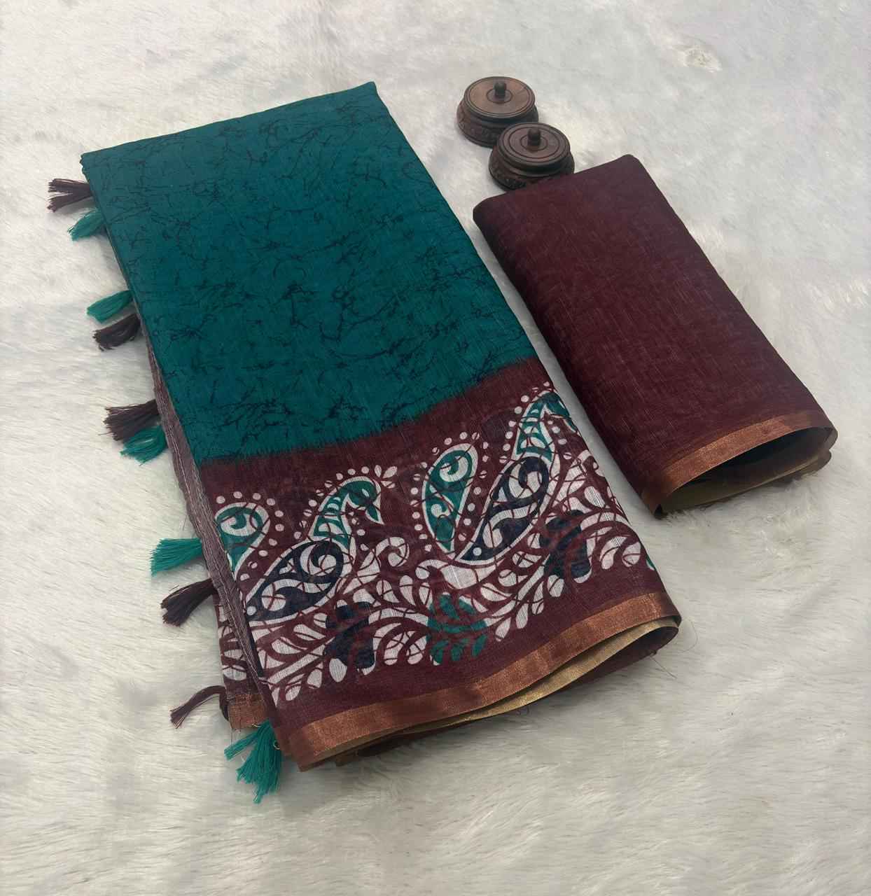 PURE LINEN COTTON DIGITAL PRINTED ZARI WEAVING SAREE 1 AT WHOLESALE PRICE
