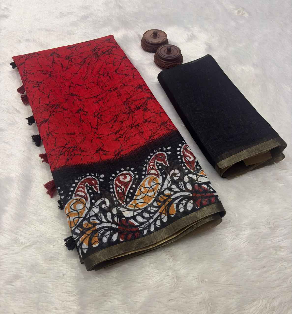 PURE LINEN COTTON DIGITAL PRINTED ZARI WEAVING SAREE 1 AT WHOLESALE PRICE