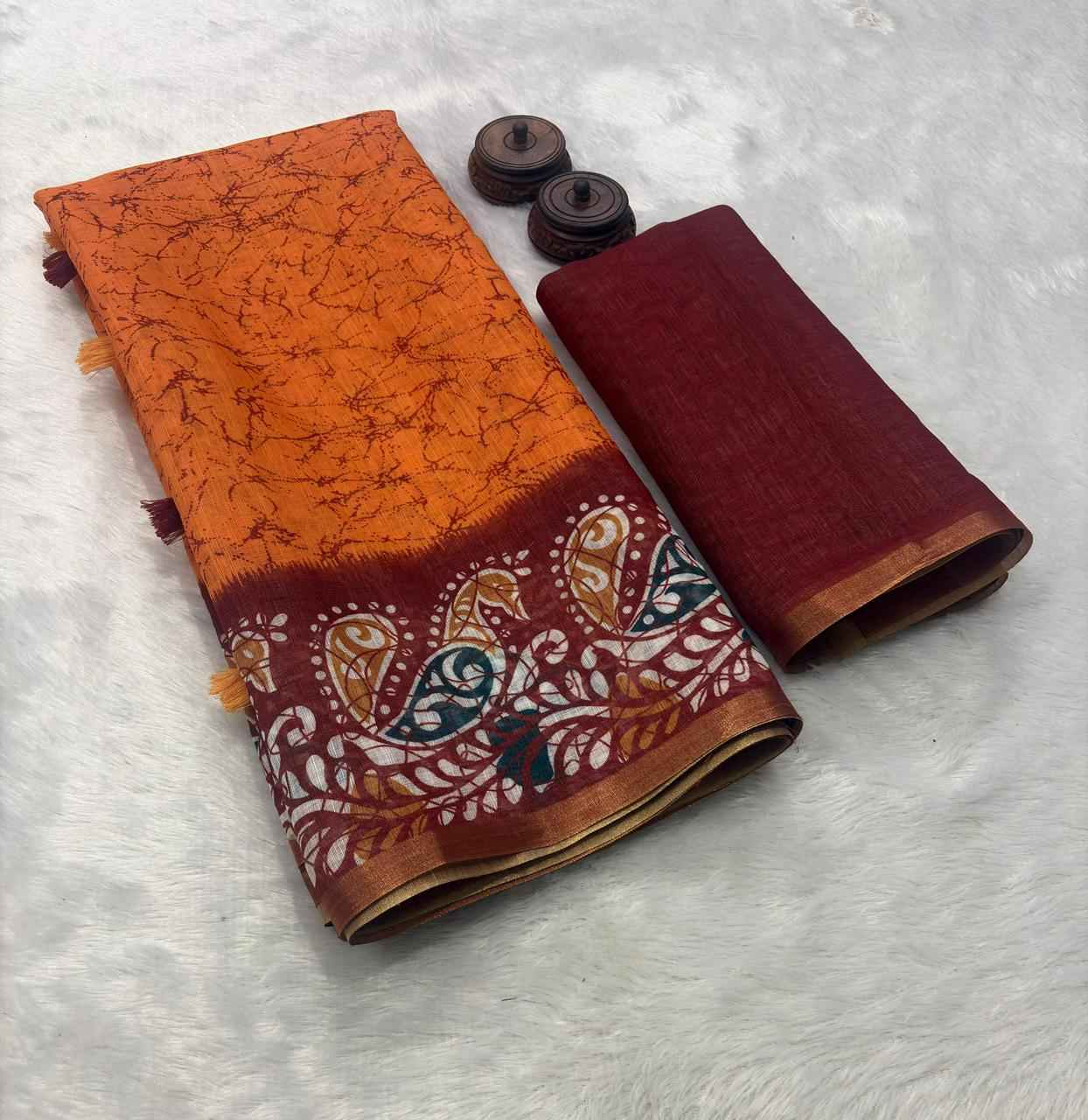 PURE LINEN COTTON DIGITAL PRINTED ZARI WEAVING SAREE 1 AT WHOLESALE PRICE