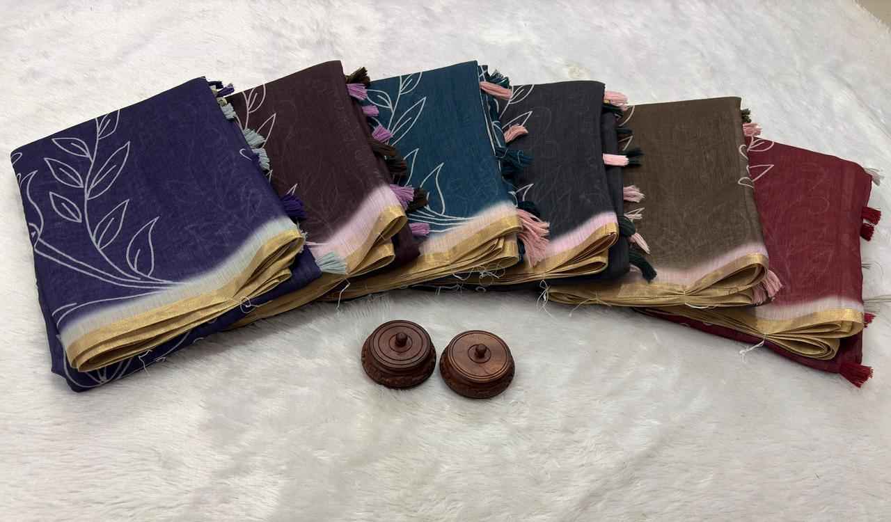PURE LINEN COTTON DIGITAL PRINTED ZARI WEAVING SAREE 1 AT WHOLESALE PRICE