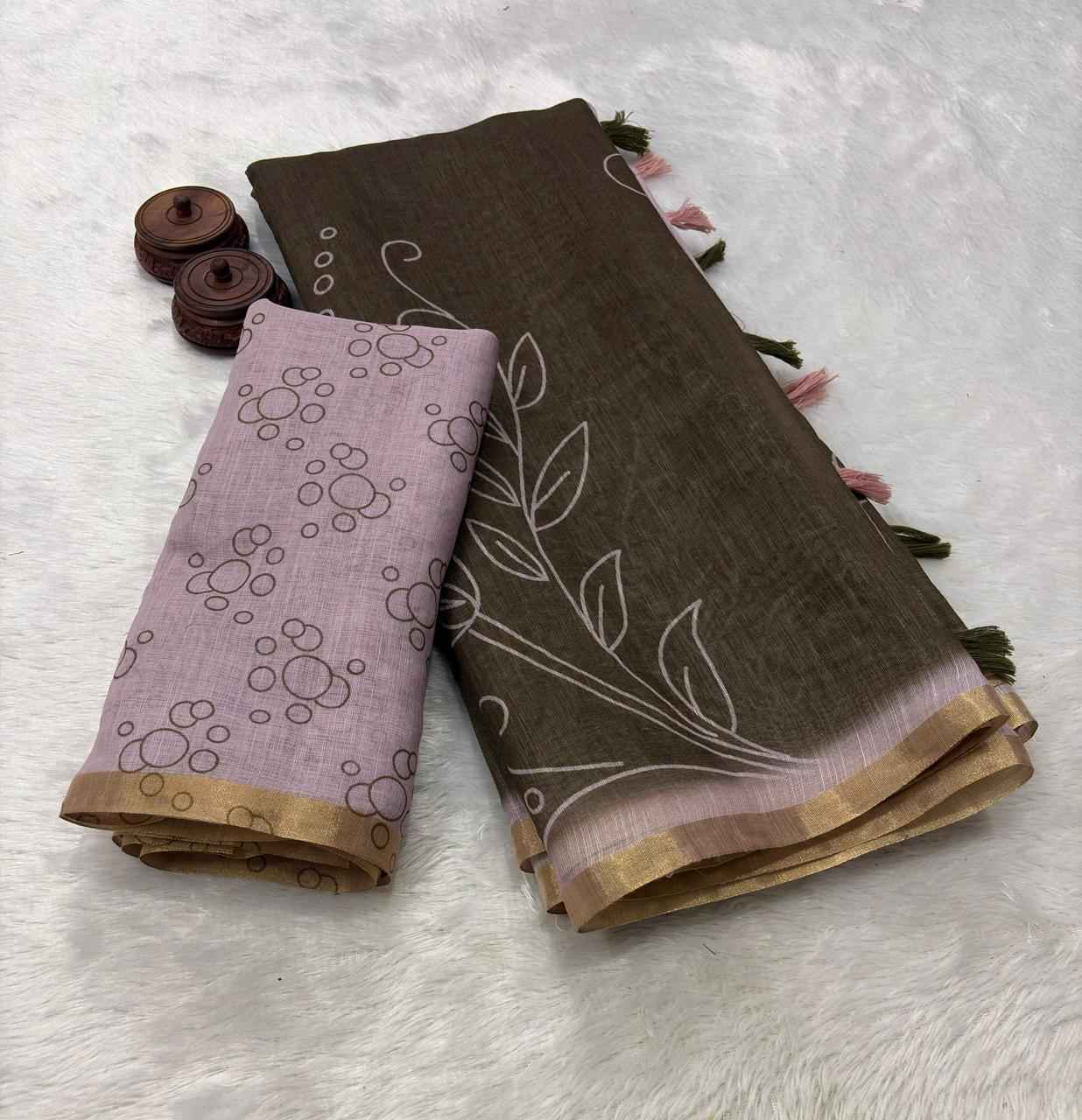 PURE LINEN COTTON DIGITAL PRINTED ZARI WEAVING SAREE 1 AT WHOLESALE PRICE