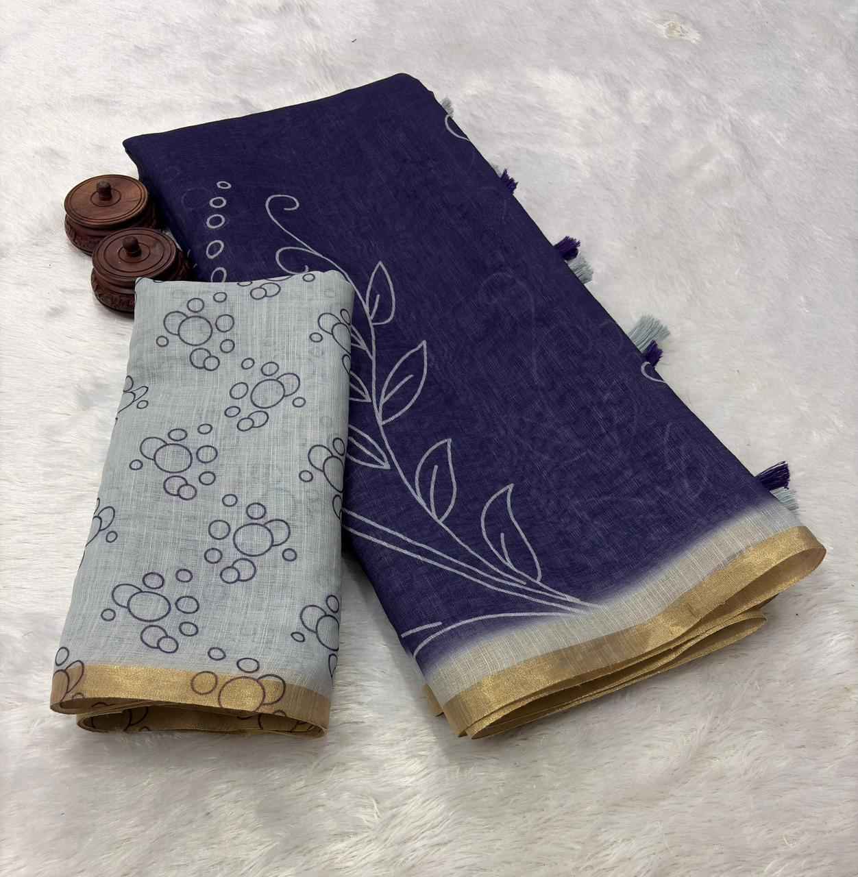 PURE LINEN COTTON DIGITAL PRINTED ZARI WEAVING SAREE 1 AT WHOLESALE PRICE