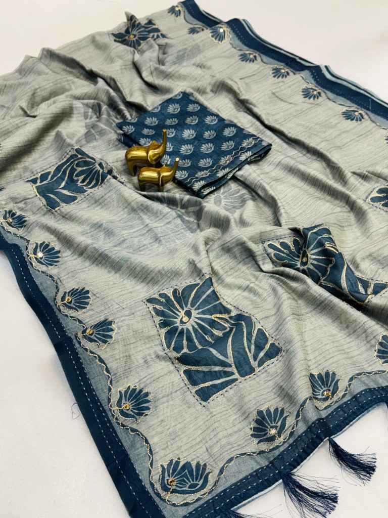 PURE MALAI COTTON FLORAL PRINT KATHA WORK SAREE AT WHOLESALE PRICE  