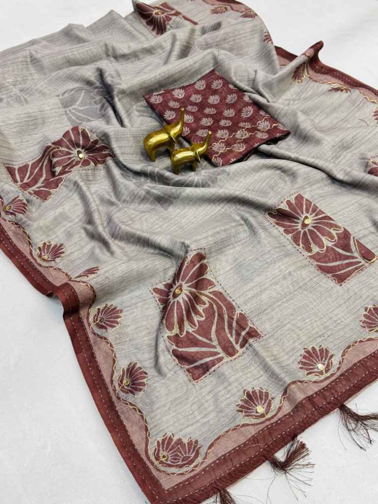 PURE MALAI COTTON FLORAL PRINT KATHA WORK SAREE AT WHOLESALE PRICE  