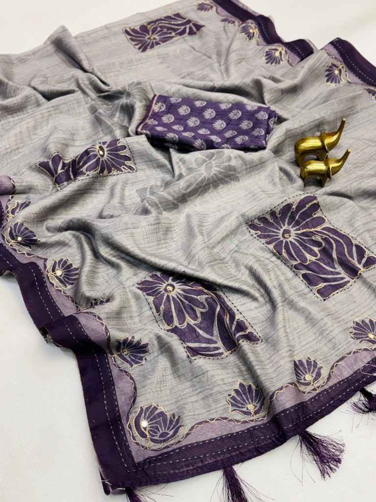 PURE MALAI COTTON FLORAL PRINT KATHA WORK SAREE AT WHOLESALE PRICE  