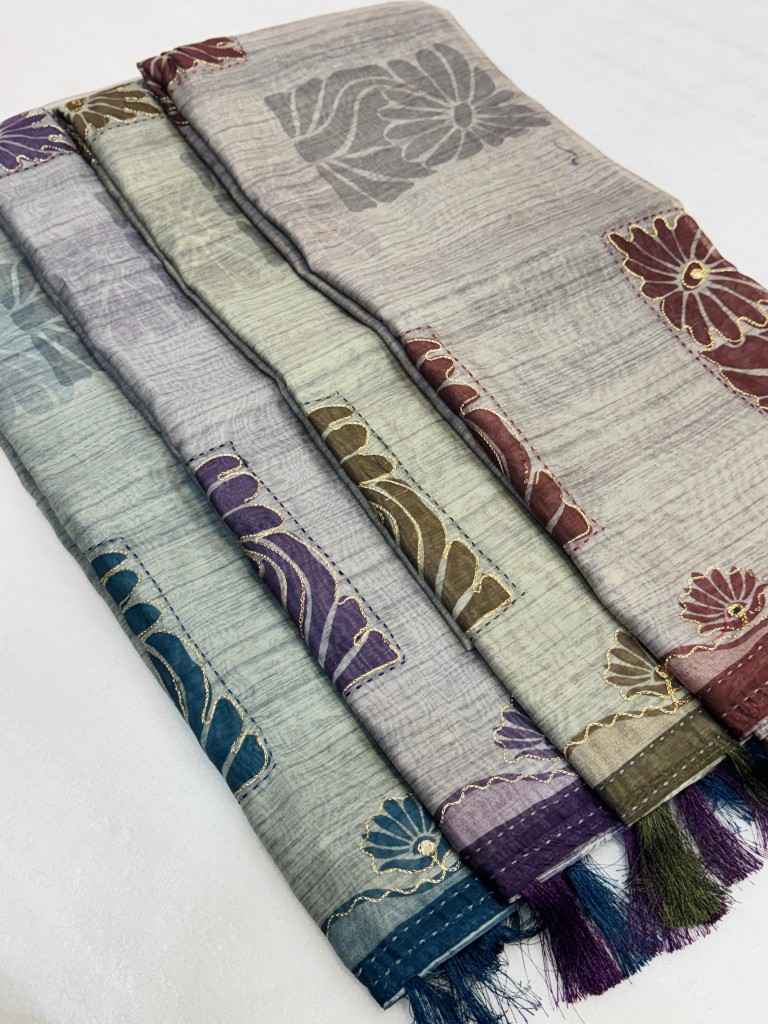 PURE MALAI COTTON FLORAL PRINT KATHA WORK SAREE AT WHOLESALE PRICE  