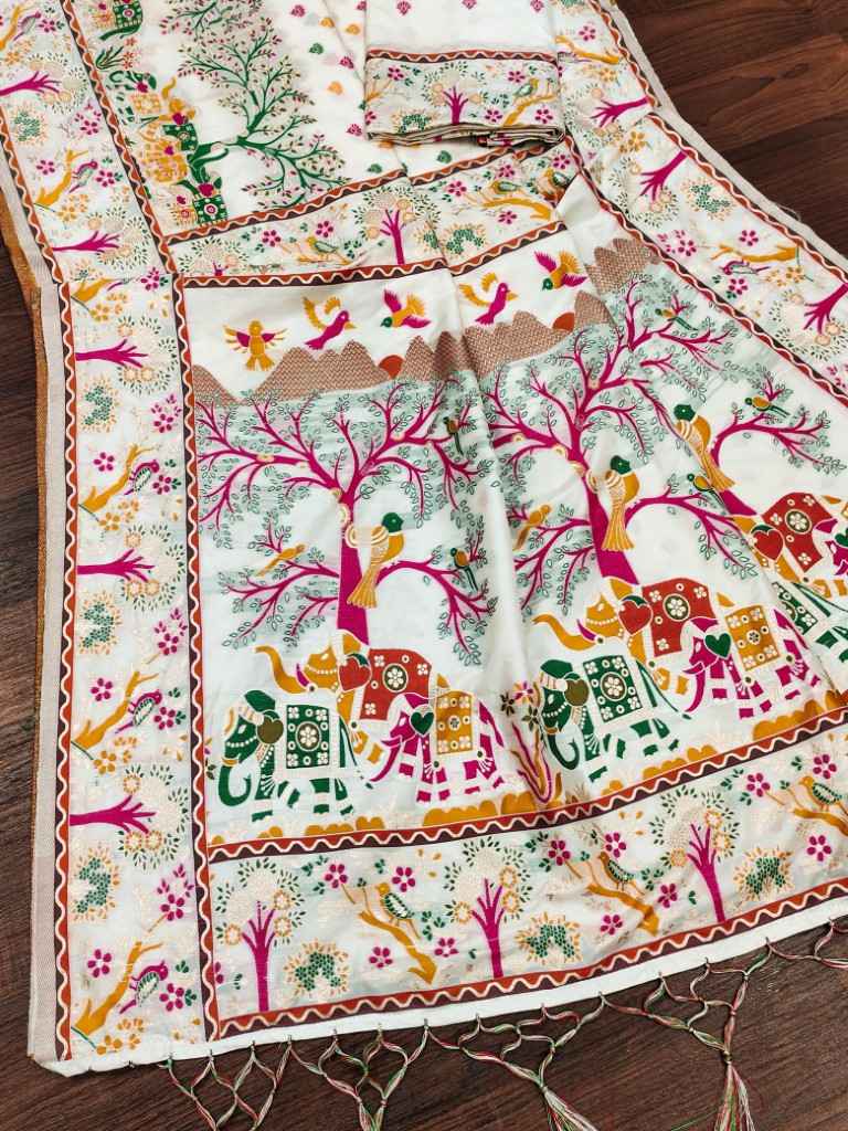 PURE SOFT RAJWADI PASHMINA SILK KASHMIRI THREAD WEAVING SAREE 1 AT WHOLESALE PRICE