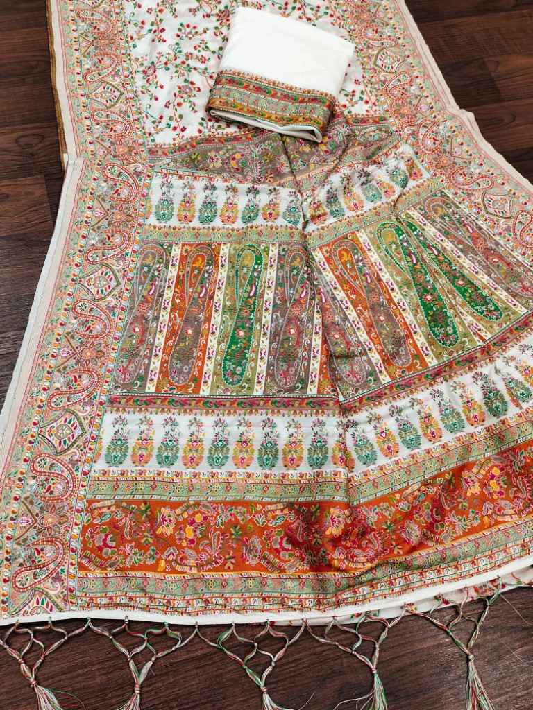 PURE SOFT RAJWADI PASHMINA SILK KASHMIRI THREAD WEAVING SAREE 1 AT WHOLESALE PRICE