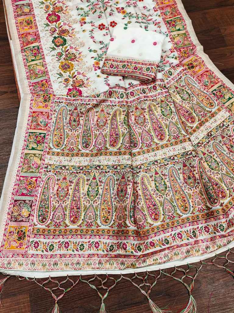 PURE SOFT RAJWADI PASHMINA SILK KASHMIRI THREAD WEAVING SAREE 1 AT WHOLESALE PRICE