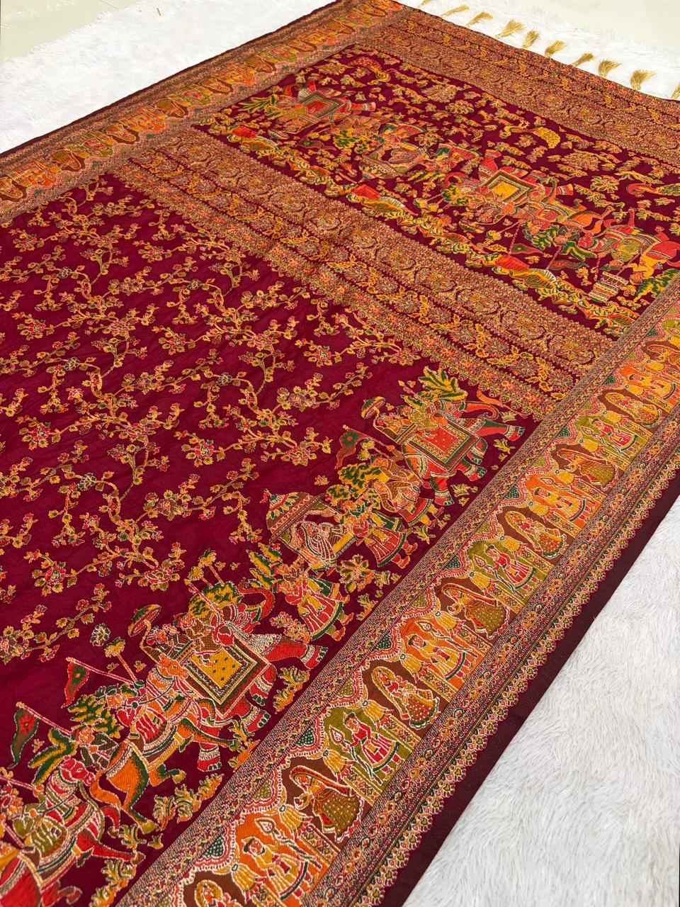 PURE SOFT RAJWADI PASHMINA SILK KASHMIRI THREAD ZARI WEAVING SAREE AT WHOLESALE PRICE