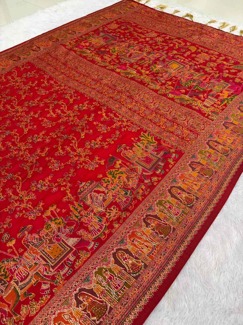 PURE SOFT RAJWADI PASHMINA SILK KASHMIRI THREAD ZARI WEAVING SAREE AT WHOLESALE PRICE