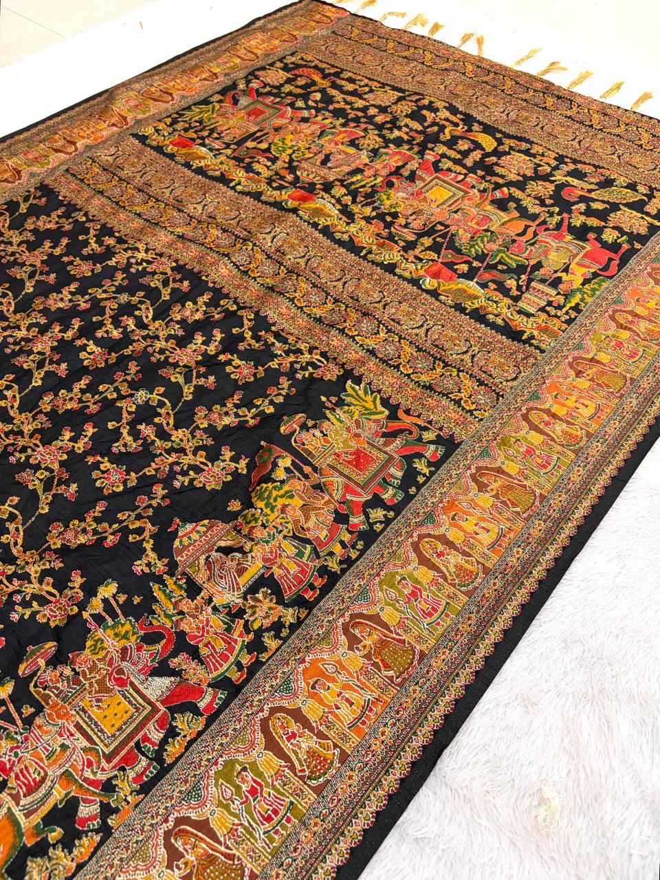 PURE SOFT RAJWADI PASHMINA SILK KASHMIRI THREAD ZARI WEAVING SAREE AT WHOLESALE PRICE