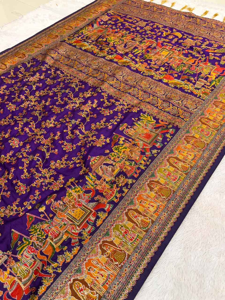 PURE SOFT RAJWADI PASHMINA SILK KASHMIRI THREAD ZARI WEAVING SAREE AT WHOLESALE PRICE