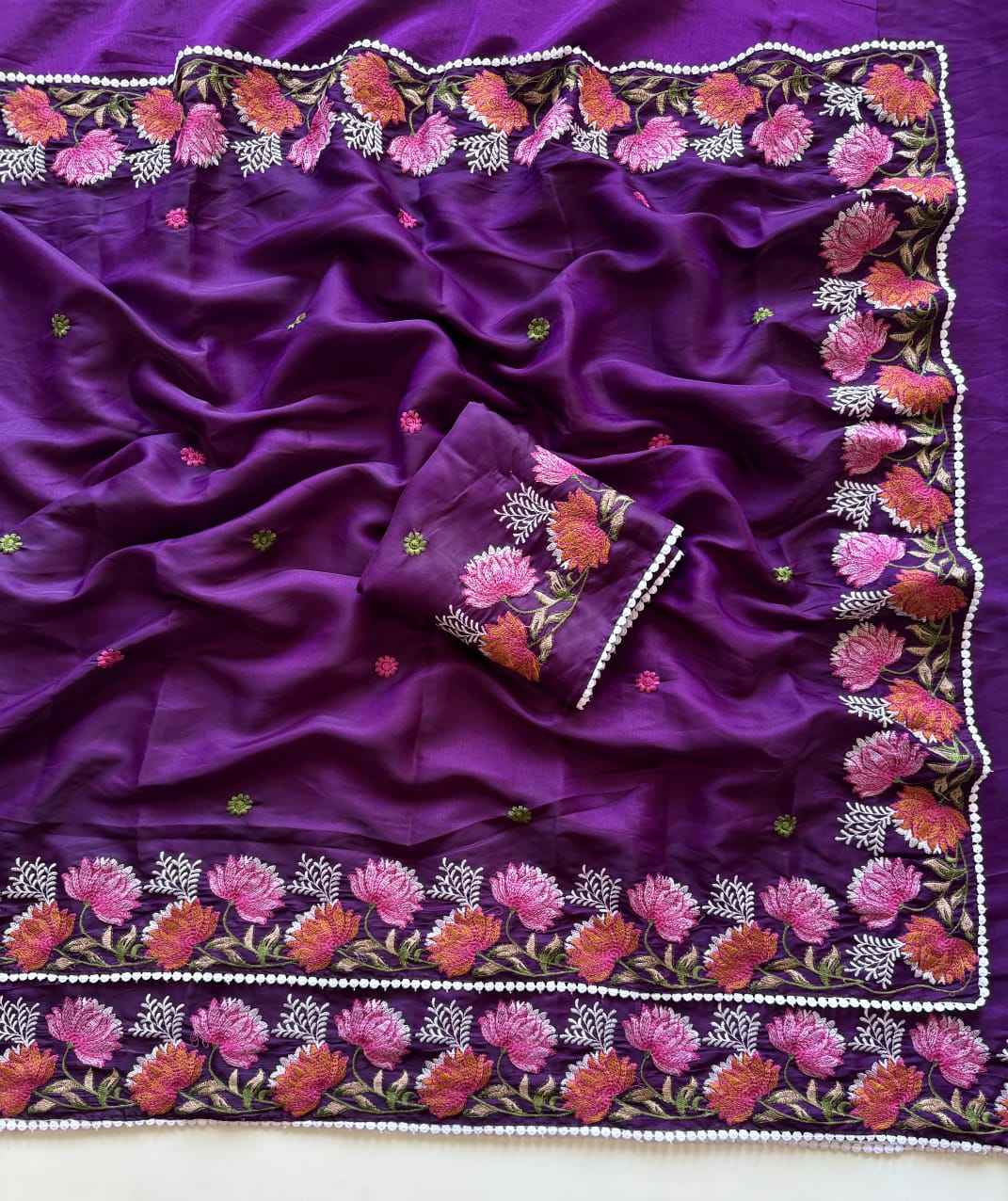 PURE TUSSAR SILK VISCOS THREAD EMBROIDERY WORK SAREE AT WHOLESALE PRICE