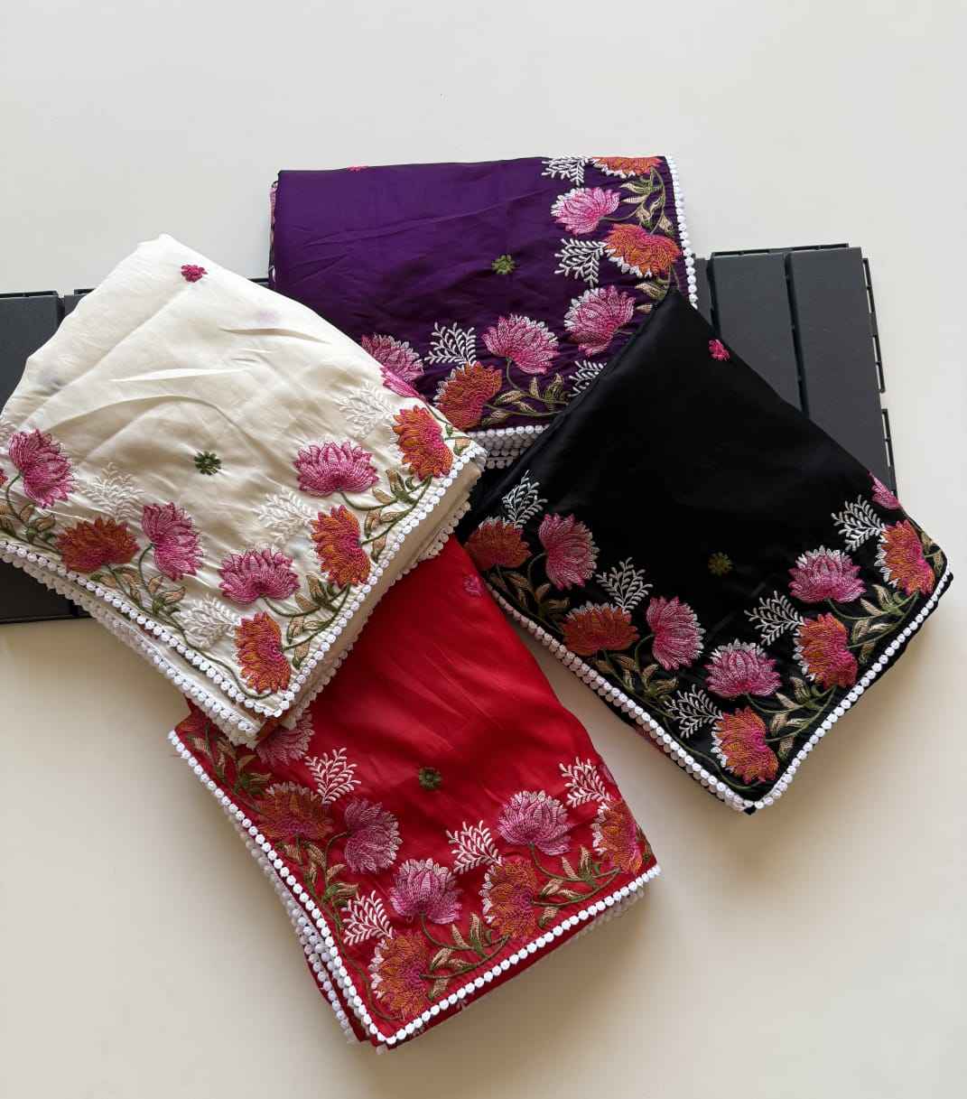 PURE TUSSAR SILK VISCOS THREAD EMBROIDERY WORK SAREE AT WHOLESALE PRICE