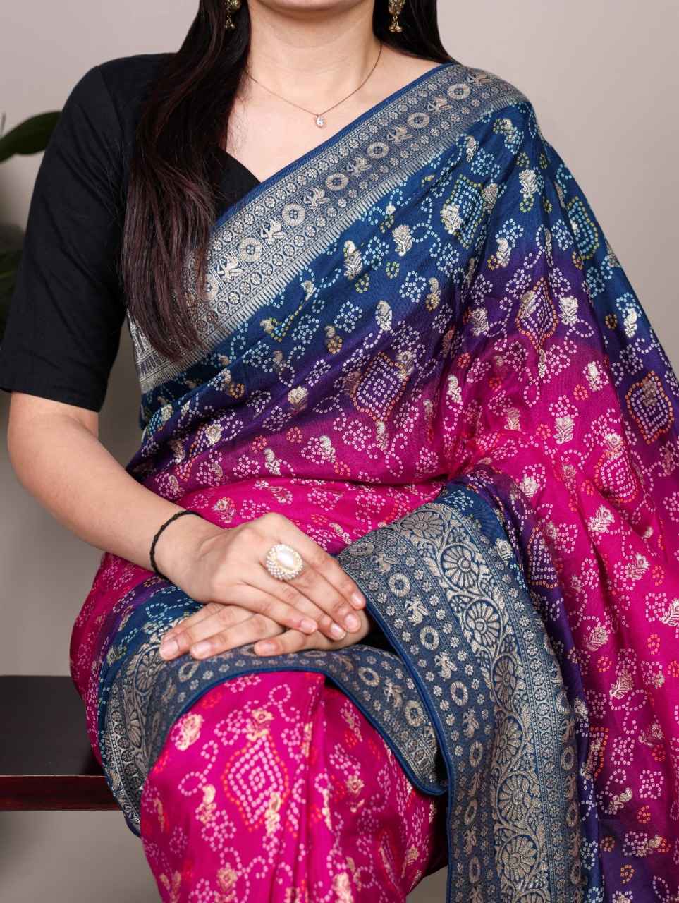 PURE VISCOSE BANDHEJ PRINT WEAVING WORK SAREE AT WHOLESALE PRICE  