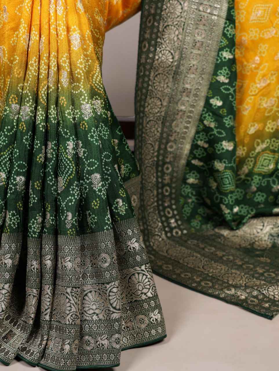 PURE VISCOSE BANDHEJ PRINT WEAVING WORK SAREE AT WHOLESALE PRICE  