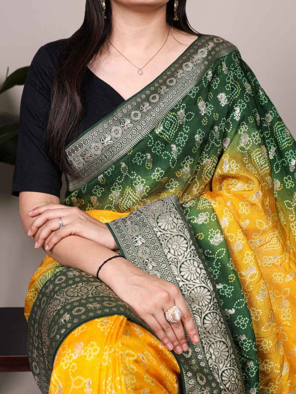 PURE VISCOSE BANDHEJ PRINT WEAVING WORK SAREE AT WHOLESALE PRICE  