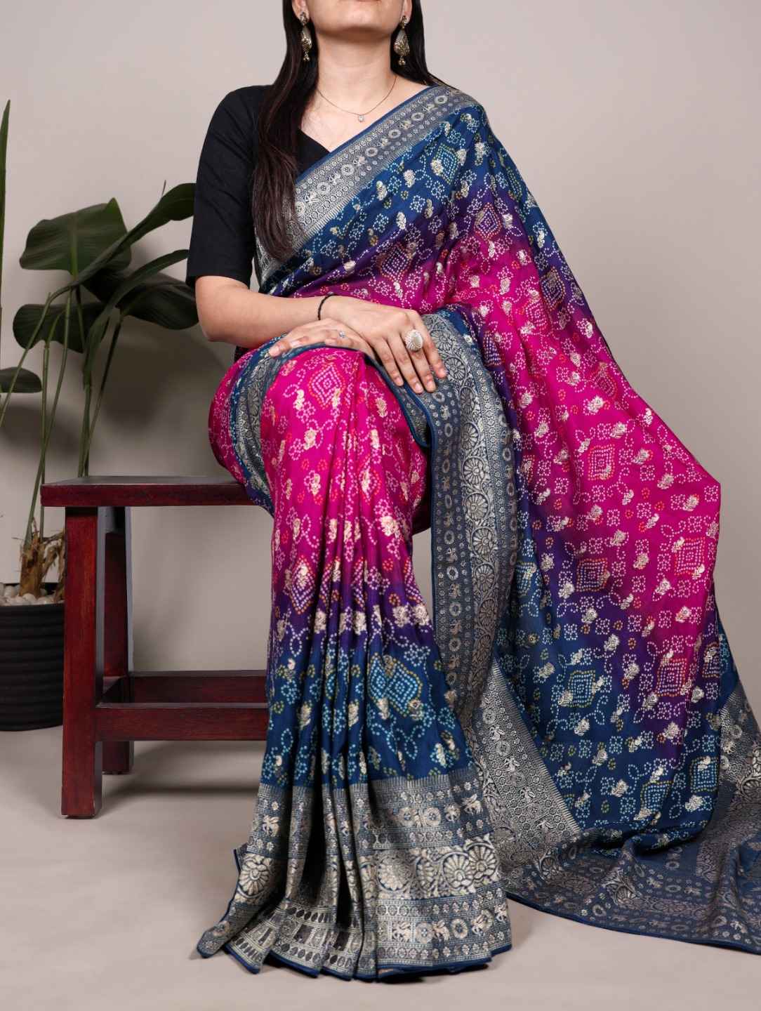 PURE VISCOSE BANDHEJ PRINT WEAVING WORK SAREE AT WHOLESALE PRICE  