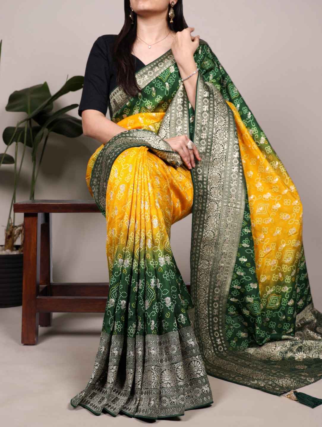 PURE VISCOSE BANDHEJ PRINT WEAVING WORK SAREE AT WHOLESALE PRICE  