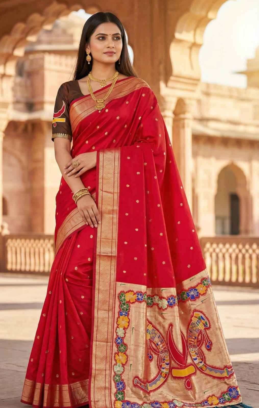 RAJMATA SOFT PAITHANI SILK ZARI MEENAKARI WEAVING SAREE AT WHOLESALE PRICE  