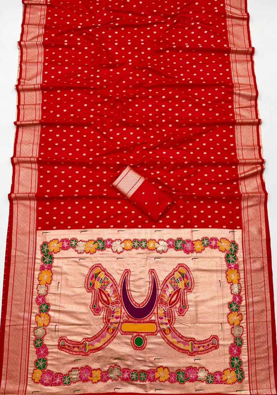 RAJMATA SOFT PAITHANI SILK ZARI MEENAKARI WEAVING SAREE AT WHOLESALE PRICE  