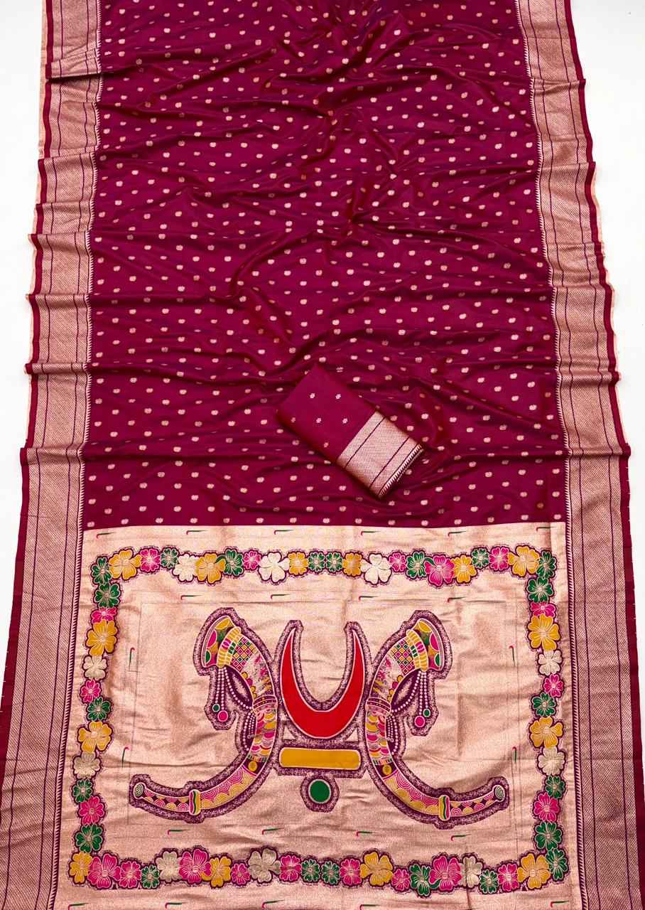 RAJMATA SOFT PAITHANI SILK ZARI MEENAKARI WEAVING SAREE AT WHOLESALE PRICE  