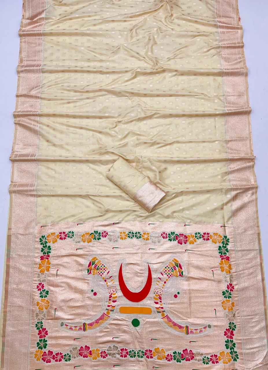 RAJMATA SOFT PAITHANI SILK ZARI MEENAKARI WEAVING SAREE AT WHOLESALE PRICE  