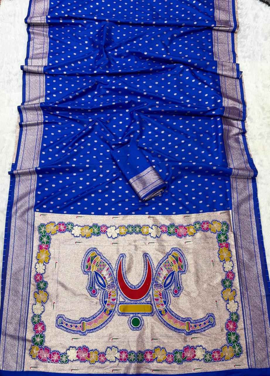 RAJMATA SOFT PAITHANI SILK ZARI MEENAKARI WEAVING SAREE AT WHOLESALE PRICE  